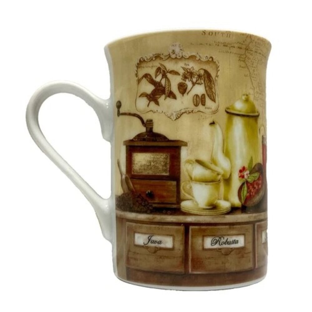 Masterpiece Collection Coffee Mug Ceramic Java Robusta Mocha Cup Vintage Look